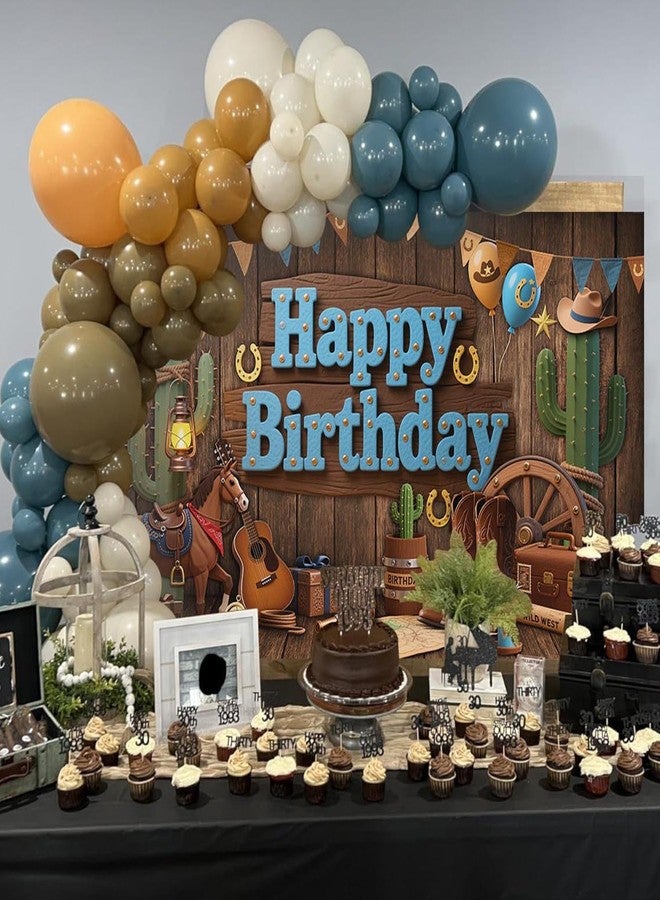 Mocsicka Western Cowboy Birthday Backdrop Wild West Happy Brithday Party Decorations Banner for Boys Western Themed Party Photography Bakground Supplies (Brown, 70.8x43.3 inch) - Image 5